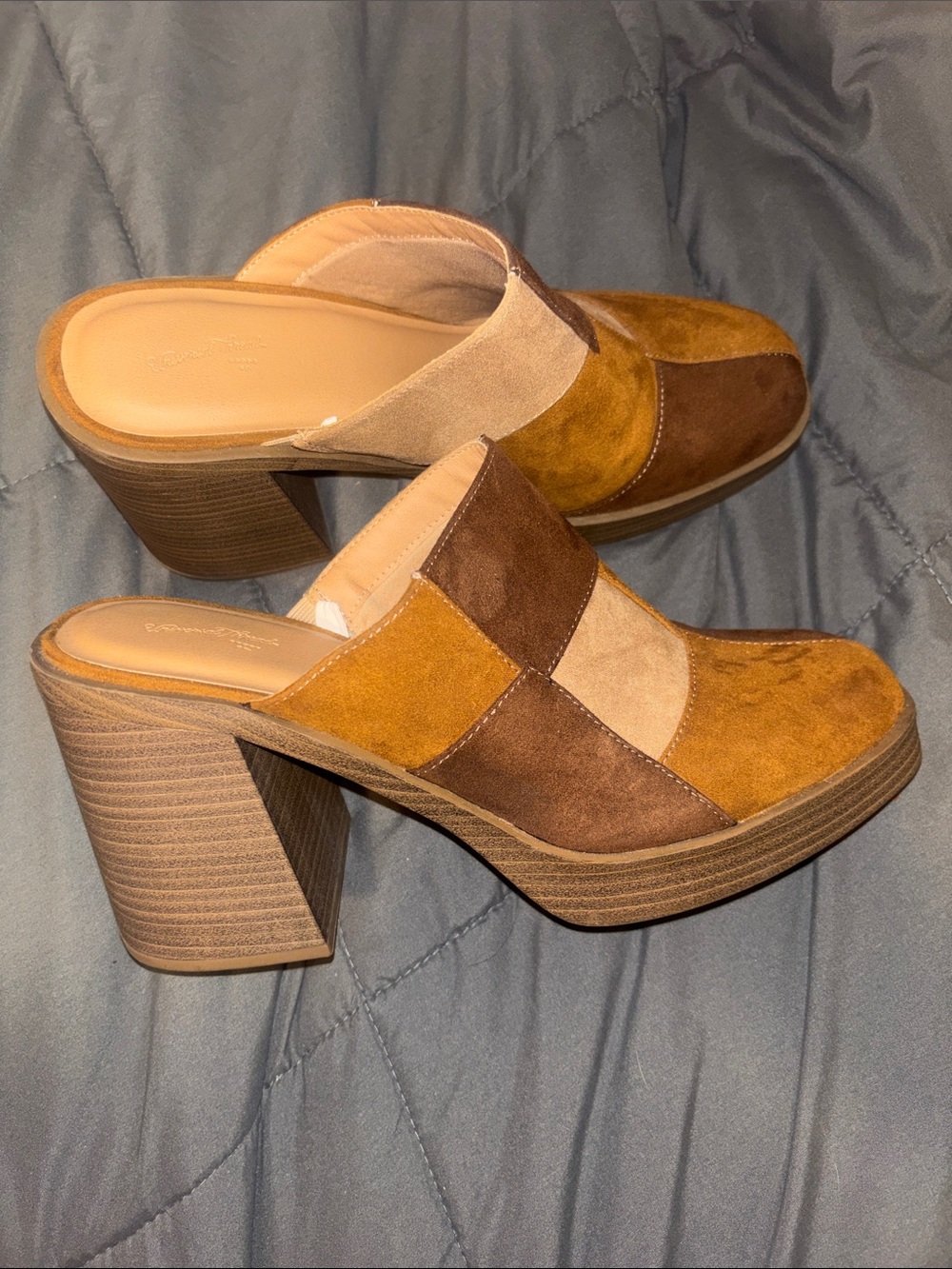 Universal Thread Women's Patchwork Suede Slip-On Platforms in Brown and Tan